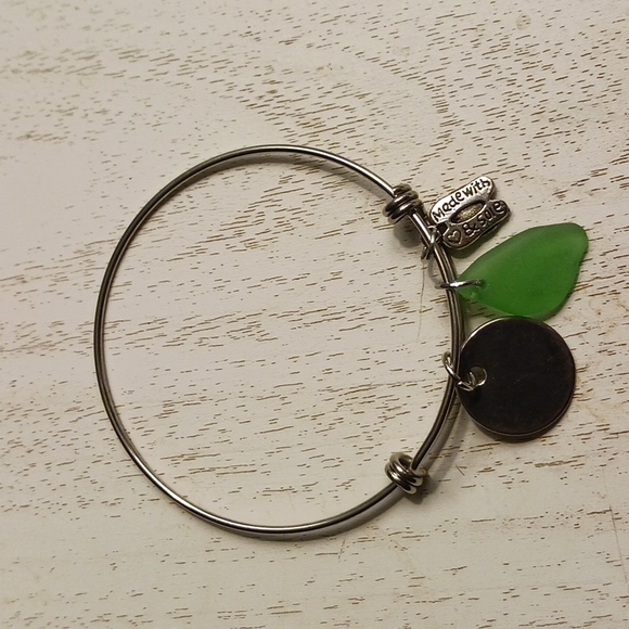 HandmadeStainless Steel Adjustible Genuine Sea Glass Beach Charm Bracelet.. - Picture 2 of 4